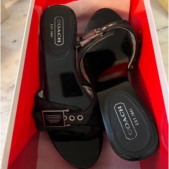 EUC COACH Juliet 12cm Black on Black wooden (clog) slide. Size 6 med. width - Picture 4 of 7